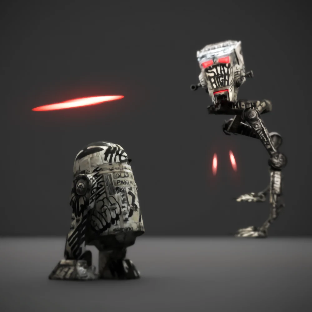 HI-GH and a droid-inspired companion character in an animated scene